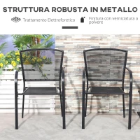 Outsunny Set 2 Sedie da Giardino in Metallo, per Cortile, Patio e Terrazza, Nero(m-5)