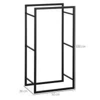 Outsunny Porte bûches range bûches vertical en métal intérieur extérieur 50 x 30 x 100 cm noir(m-3)