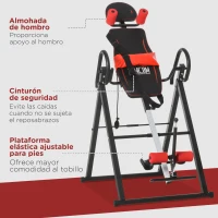 HOMCOM Tabla de Inversión por Gravedad Plegable con Inclinación hasta 90° y Cinturones de Seguridad 79x114x153 cm Rojo y Negro(m-5)