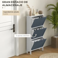 HOMCOM Mueble Zapatero Estrecho Armario Zapatero Alto con 3 Cajones Abatibles para 6 Pares de Zapatos 53x18x108,5 cm Gris(m-4)