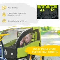 HOMCOM Remolque de Bicicleta para Niños +18 Meses con Cinturón de Seguridad Sistema de Amortiguador 140x88x90 cm Verde(m-6)