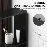 kleankin Colonna Bagno con 2 Ripiani e 2 Armadietti, Mobile Alto Salvaspazio 15.2x29.8x118 cm, Nero(m-6)