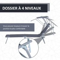 Outsunny Transat Bain de Soleil Pliable Chaise Longue Pliante Grand Confort Dossier Inclinable Multi-positions et Pare-Soleil réglable Dim. 187L x 58l x 36H cm gris(m-5)