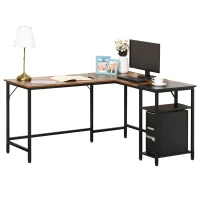 HOMCOM Escritorio Esquinero Mesa de Ordenador estilo Industrial en Forma de L para Oficina con Estante y Pies ajustables 150x120x75 cm Marrón Rústico(m-10)