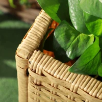 Outsunny Hochbeet, Blumenkasten, tiefe Ablage, Metallrahmen/Polyrattan, 70 x 30 x 72 cm, Sandfarben(m-8)