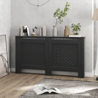 HOMCOM Copritermosifoni in Legno MDF Traforato a Croce con Ripiano e Fissaggio a Muro, 152x19x82 cm, Nero(m-2)