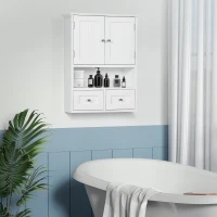 kleankin Armario de Pared para Baño Armario Colgante de Baño con 2 Puertas y 2 Cajones para Cocina 50,8x17,8x66 cm Blanco(m-7)