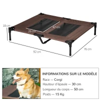 PawHut Lit sur pieds lit pour chien chat lit de camp lit surélevé animaux grand confort tissu Oxford textilène micro-perforé métal 92L x 76l x 18H cm café(m-3)