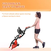 HOMCOM 2-in-1 Folding Exercise Bike with 8-Level Magnetic Resistance, Arm Resistance Band, Pulse Sensor, Red(m-8)