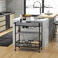 HOMCOM 3-Tier Kitchen Cart, Kitchen Island with Storage Shelves, Removable Tray, Wine Racks, Glass Holders, Faux Marbled Grey(m-2)