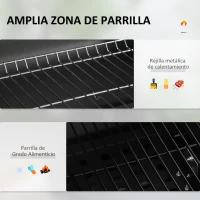 Outsunny Barbacoa de Carbón con Ruedas Barbacoa con Tapa Parrillas de Acero Inoxidable Termómetro 113x65x108 cm Negro(m-4)