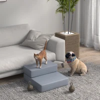 PawHut Escalera para Mascotas de 2 Peldaños 2 en 1 Cama de Perros Gatos Tapizada en PU Desenfundable y Lavable con Cremallera 45x39x20 cm Gris(m-2)