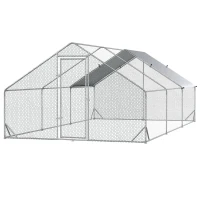 PawHut Enclos poulailler chenil volière extérieur 18 m² - Parc grillagé dim. 3L x 6l x 2H m - Espace Couvert - Acier galvanisé(m-10)