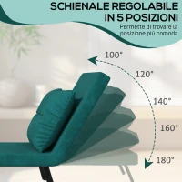 HOMCOM Poltrona Letto 3 in 1 con Schienale Reclinabile in 5 Posizioni e Cuscino, 63x73x81 cm, Verde(m-5)