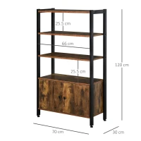 HOMCOM Libreria Moderna Stile Industriale con 3 Mensole e Armadietto a 2 Ante Casa e Ufficio, Legno e Metallo, Marrone Rustico, 70x30x120cm(m-3)
