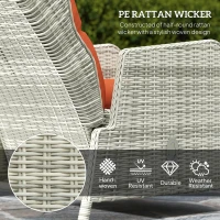 Outsunny 5 Pieces Rattan Bistro Set with Adjustable Back, Reclining Wicker Balcony Furniture with Cushions, Glass Top Coffee Table and Footstools, Outdoor Table and Chairs, Orange(m-4)