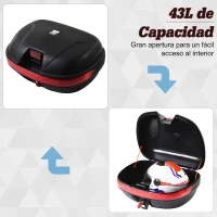 HOMCOM Baúl Moto Universal 43L + Llaves y Accesorios Equipaje Caja de Moto Topcase Casco para Motocicleta Ciclomotores Scooter(m-6)