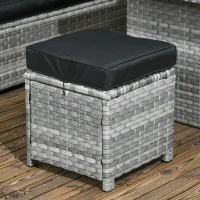 Outsunny 5-Piece Rattan Patio Furniture Set with Corner Sofa, Footstools, Glass Coffee Table, Cushions, Mixed Grey(m-9)