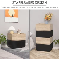 HOMCOM Nachttisch mit Schublade Nachtschrank stapelbar Schubladenschrank Schlafzimmer Nachtkommode Spanplatte Schwarz+Natur 50 x 40 x 47,5 cm(m-6)