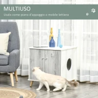 PawHut Mobile Lettiera per Gatti Fino 5.5kg con Foro d'Ingresso Laterale, 60x55x62.5cm - Bianco e Grigio(m-5)