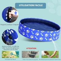 PawHut Piscine pour chien bassin PVC pliable anti-glissant facile à nettoyer Ø 1,4 m hauteur 30 cm motifs os pattes bleu(m-4)