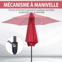 Outsunny Parasol droit parasol inclinable de jardin balcon terrasse manivelle toile polyester imperméabilisée haute densité 180 g/m² Ø2,6 x 2,35H m aluminium rouge vineux(m-6)