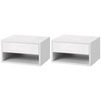 HOMCOM Lot de 2 tables de chevet murales table de nuit tiroir coulissant niche plateau en bois dim. 37L x 32l x 21H cm blanc(m-1)