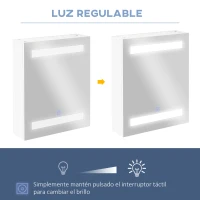 HOMCOM Armario de Baño con Espejo y Luz LED con 2 Estantes e Interruptor Táctil para Dormitorio Aseo 50x15x60 cm Blanco(m-5)
