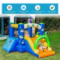 Outsunny 4 in 1 Kids Bouncy Castle Large Alien Style Inflatable House Slide Trampoline Climbing Wall Basket with Air blower Carrybag Patches for Kids Age 3-8, 3.2 x 2.4 x 2m(m-5)