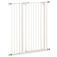 PawHut Barrera de Seguridad para Puertas y Escaleras Barrera para Perros Mascotas con Cierre Automático Extensión 17,5 cm Metal 74-97,5x104,1 cm Blanco(m-11)