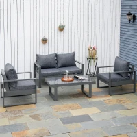 Outsunny 4 Piece Aluminium Garden Sofa Set with Coffee Table, Outdoor Furniture Set with Padded Cushions & Olefin Cover, Dark Grey(m-2)