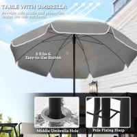 Outsunny 4 Seater Garden Furniture Set, 6 Pieces Garden Table and Chairs with Parasol, Outdoor Garden Dining Set with Folding Chairs and Round Glass Top Table for Patio, Cream White(m-4)