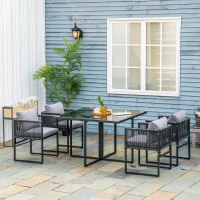 Outsunny Set da Giardino 5 Pezzi in Rattan, 4 Sedie da Giardino e Tavolo da Pranzo con Piano in Vetro(m-2)