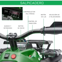 HOMCOM Quad Eléctrico 12V para Niños +3 Años con 2 Motores Faros Música Neumáticos de Suspensión Botones Avance y Retroceso Vehículo Eléctrico a Batería 100x65x73 cm Verde(m-5)