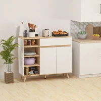 HOMCOM Buffet meuble de rangement cuisine style scandinave 1 placard double porte 1 tiroir et 4 niches étagères réglables blanc(m-2)