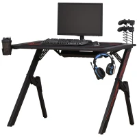 HOMCOM Gaming Desk, Racing Style Computer Table with Game Handle Holder, Cupholder, Headset Hook and Spider Leg for Study Workstation, Black(m-8)