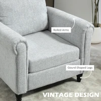 HOMCOM Vintage Accent Chair, Upholstered Occasional Chair with Back Pillow, Rolled Arms, Rubber Wood Legs, Light Grey(m-4)