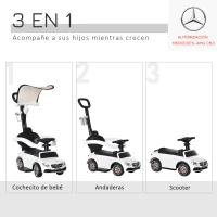 HOMCOM Correpasillo para Niños Mayores de 1 Año Cochecito Automóvil Diseño 3 en 1 Empujador Andador Función de Bocina con Capota Reposapiés Portavasos 84x40x83 cm Blanco(m-4)