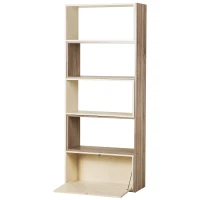 HOMCOM Étagère chic bibliothèque 141L x 29l x 176H cm porte battante blanc chêne(m-6)