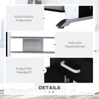 HOMCOM Computertisch mit 1 Schublade, 1 Schrank, 1 Tastaturablage, Schreibtisch. Bürotisch, MDF Weiß+Schwarz+Silber(m-5)