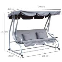 Outsunny 2-in-1 Garden Swing Seat Bed, 3 Seater Convertible Swing Chair Bench with Tilting Canopy, Cushioned Seat and 2 Pillows for Patio, Yard, Grey(m-3)