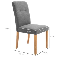 HOMCOM Conjunto de 2 Sillas de Comedor Sillas de Cocina con Respaldo Alto Asiento Acolchado de Tacto de Lino 50x62x96 cm Gris(m-3)