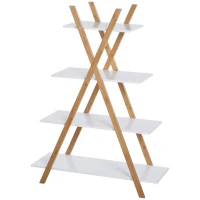 kleankin Badregal Standregal 4 Ebenen Treppenregal Leiterregal Badezimmer Bambus Natur+Weiß 80 x 33 x 109 cm(m-10)