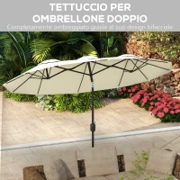 Outsunny Ombrellone da Giardino Doppio Inclinabile con Apertura a Manovella, 285x147x227cm, Beige(m-5)