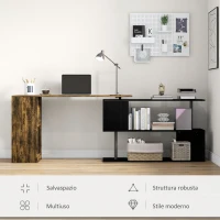 HOMCOM Scrivania Angolare Salvaspazio con Ripiano a S, in Legno, 140x120x78 cm, color Marrone e Nero(m-6)