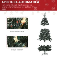 HOMCOM Albero di Natale Innevato 180cm con Bacche Decorative Bianche, Base Rimovibile Pieghevole, 603 Rami, Verde(m-6)