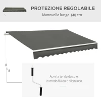 Outsunny Tenda da Sole per Esterno Avvolgibile a Bracci con Apertura a Manovella, 350x250 cm, Grigio(m-6)