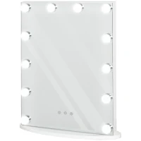 HOMCOM Espejo de Maquillaje Estilo Hollywood Espejo de Tocador Táctil con 12 Luces LED Ajustables 41,5x13,5x51 cm Blanco(m-11)