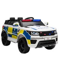 HOMCOM 12V Electric Car for Kids Police Car 2 Motors with Parental Remote Control Siren Flashing Lights USB Portable for 3-6 Years White(m-10)