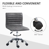 HOMCOM Armless Task Desk Chair, Swivel Office Chair with Microfibre Cloth, Adjustable Seat Height, Chrome Base, Wheels for Home, Grey(m-6)